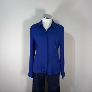 Theory Women’s Classic Fitted Shirt SILK SZ M Hidden Button Royal Blue I1002506